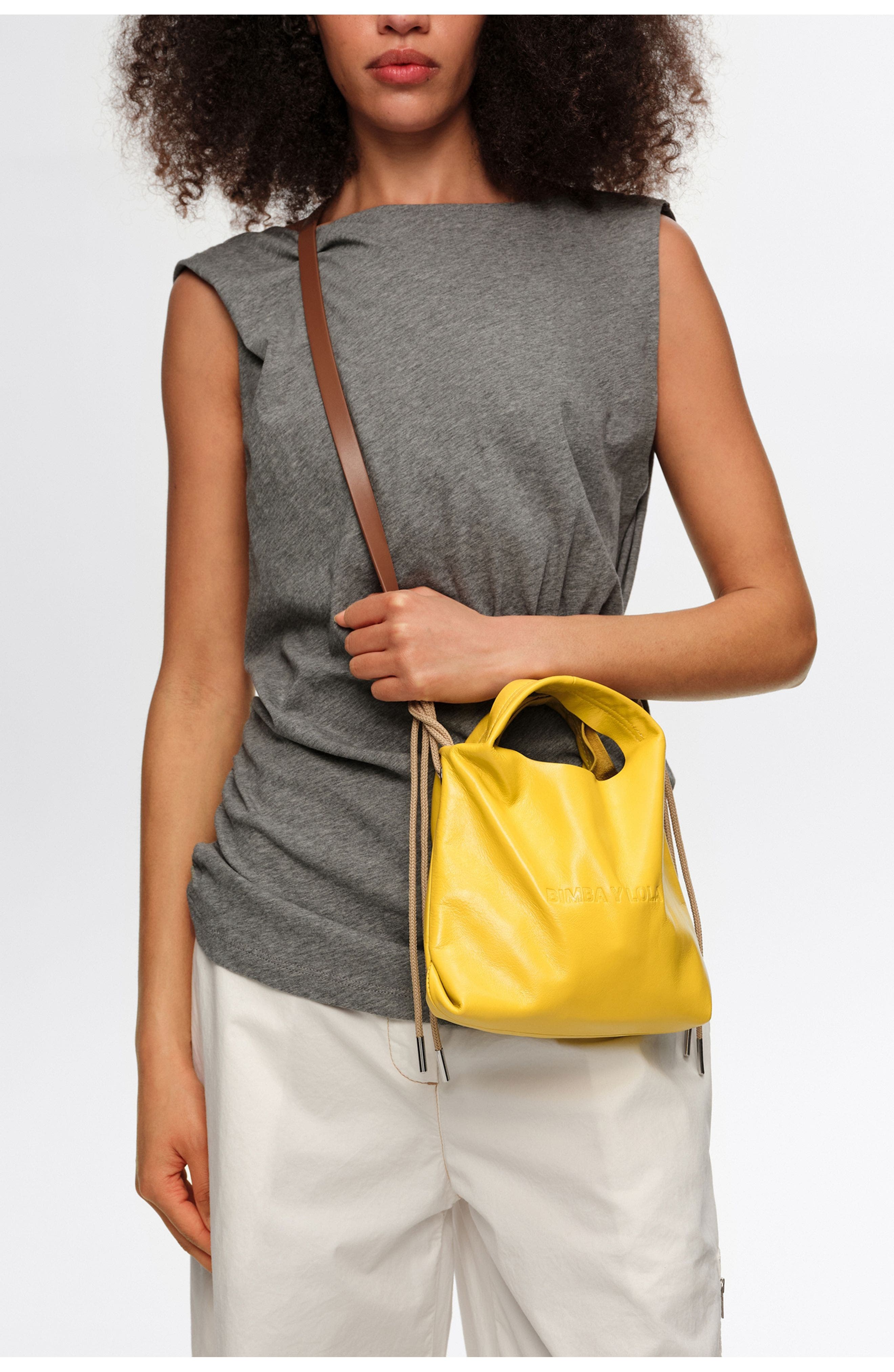 Leather Mini Paper Bag SS26, Alternate, color, YELLOW