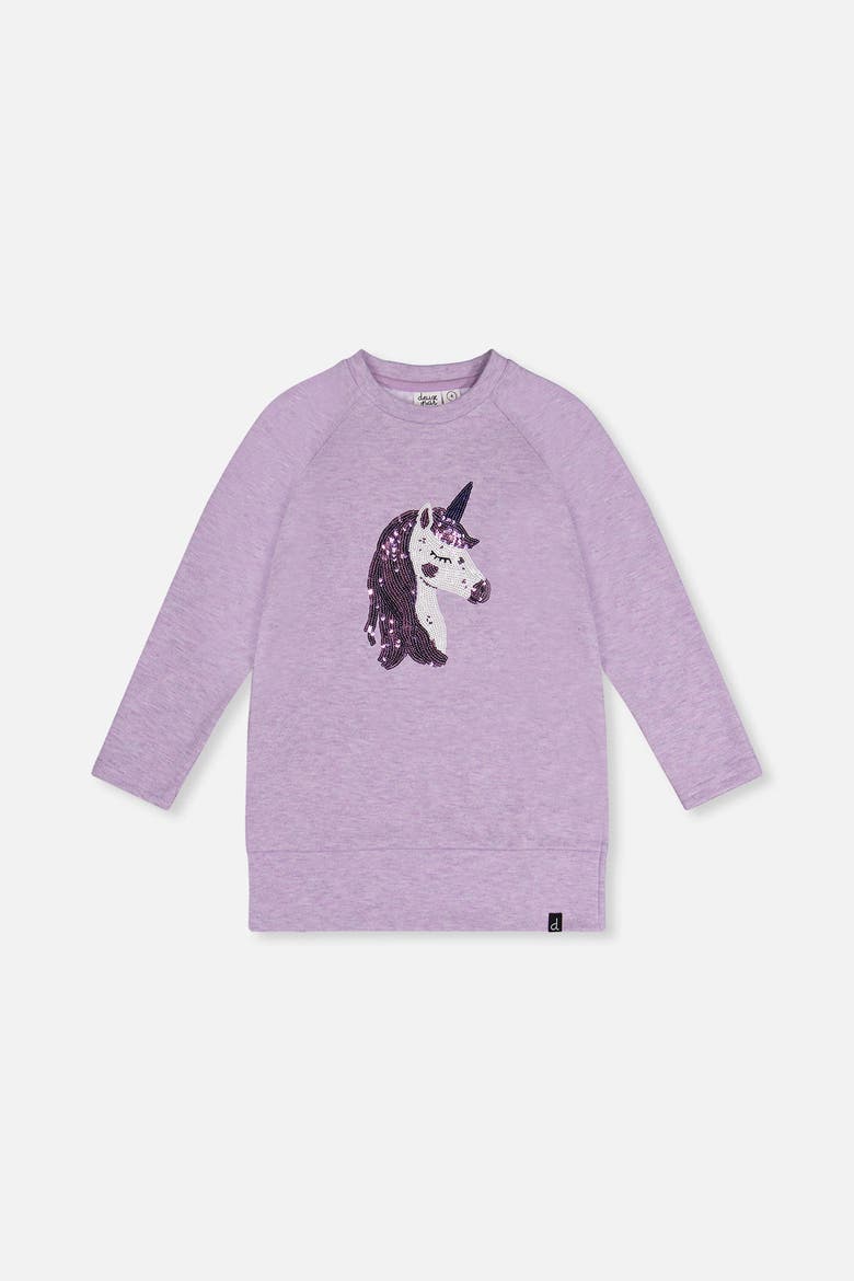 Brushed Jersey Sequin Unicorn Tunic, Main, color, Violet