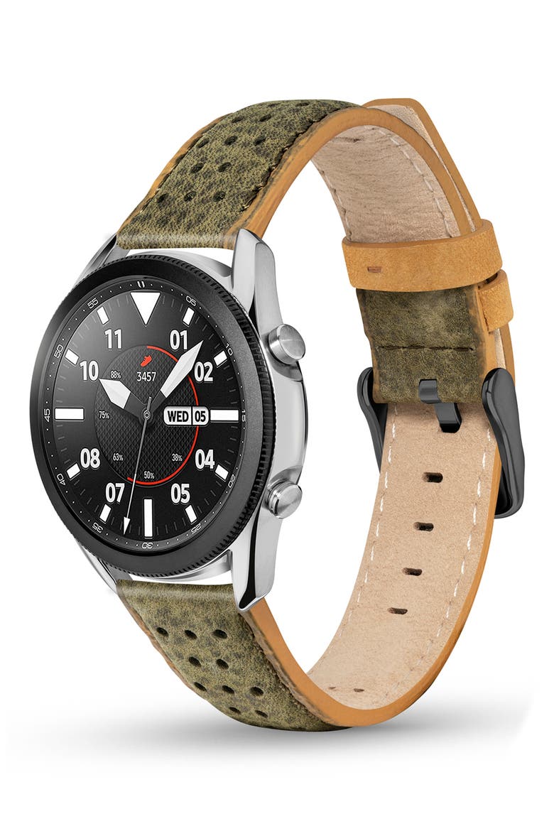 Daintree Water Repellent Leather 20mm Smartwatch Watchband, Alternate, color, EVERGREEN