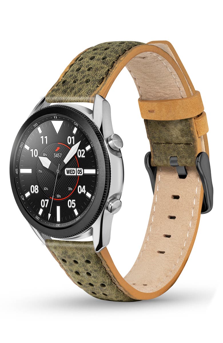 Timberland Daintree Water Repellent Leather 20mm Smartwatch Watchband, Alternate, color, Evergreen