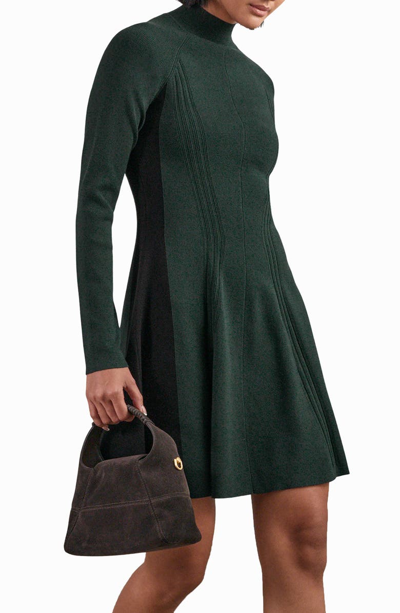 Reiss Zadie Mock Neck Long Sleeve Sweater Dress, Main, color, Green/Black