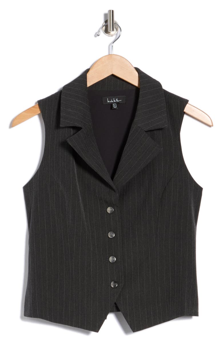 Nicole Miller Birdie Pinstripe Vest, Alternate, color, Charcoal