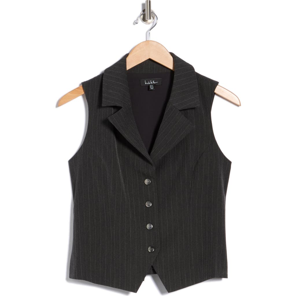 Nicole Miller Birdie Pinstripe Vest In Black