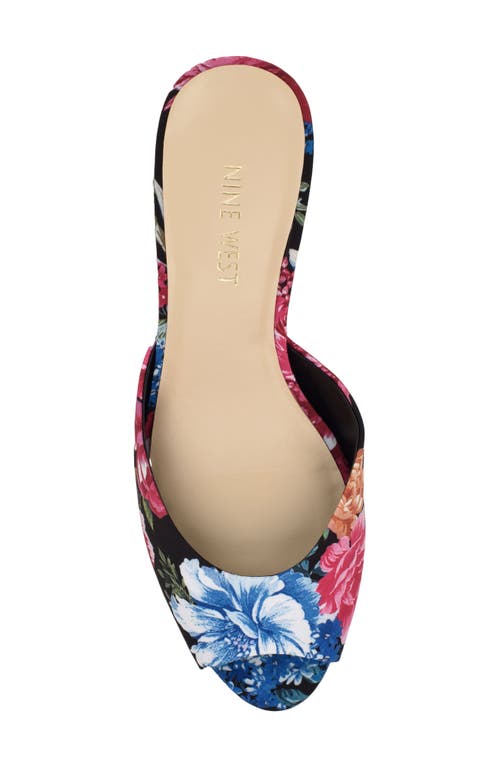 Nine West Lill Kitten Heel Pump In Black Blooms Floral Multi