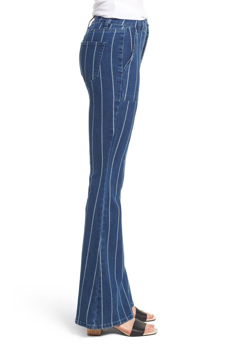 Stripe High Waist Flare Jeans, Alternate, color, MEDIUM WASH