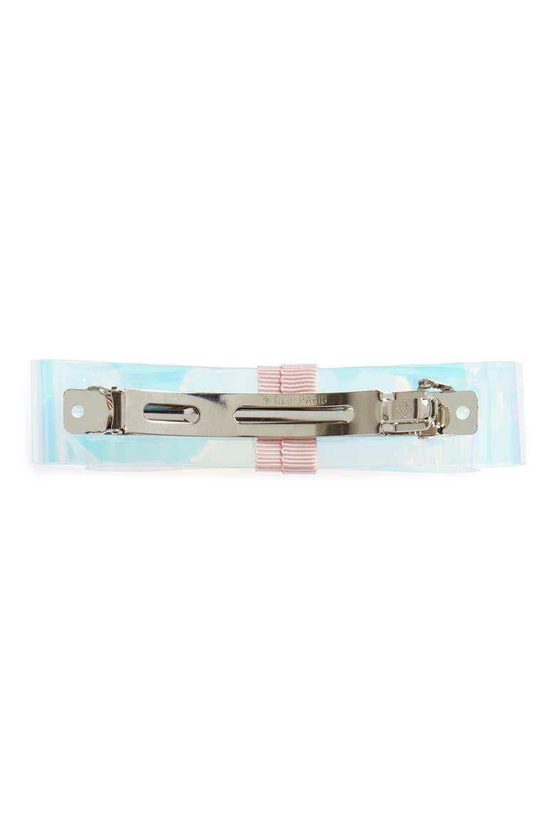 Iridescent Bow Barrette, Alternate, color, CLEAR/ PINK