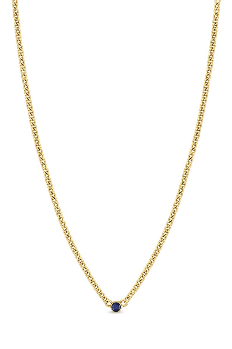 Bezel Blue Sapphire Pendant Necklace, Main, color, YELLOW GOLD