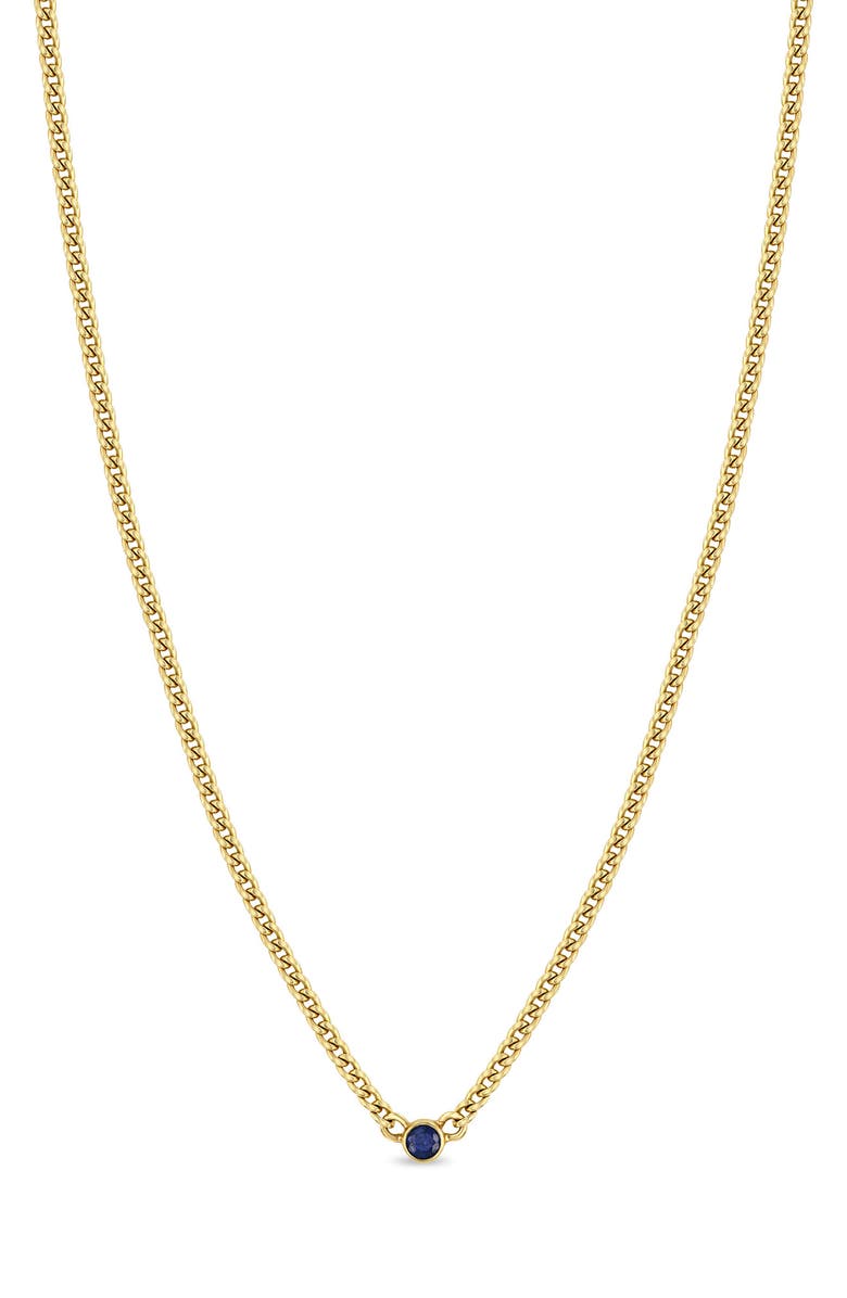 Zoë Chicco Bezel Blue Sapphire Pendant Necklace, Main, color, Yellow Gold