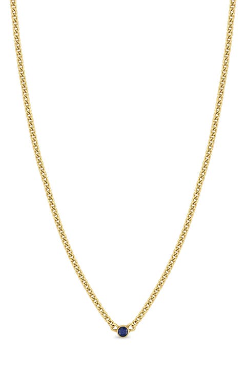 Bezel Blue Sapphire Pendant Necklace