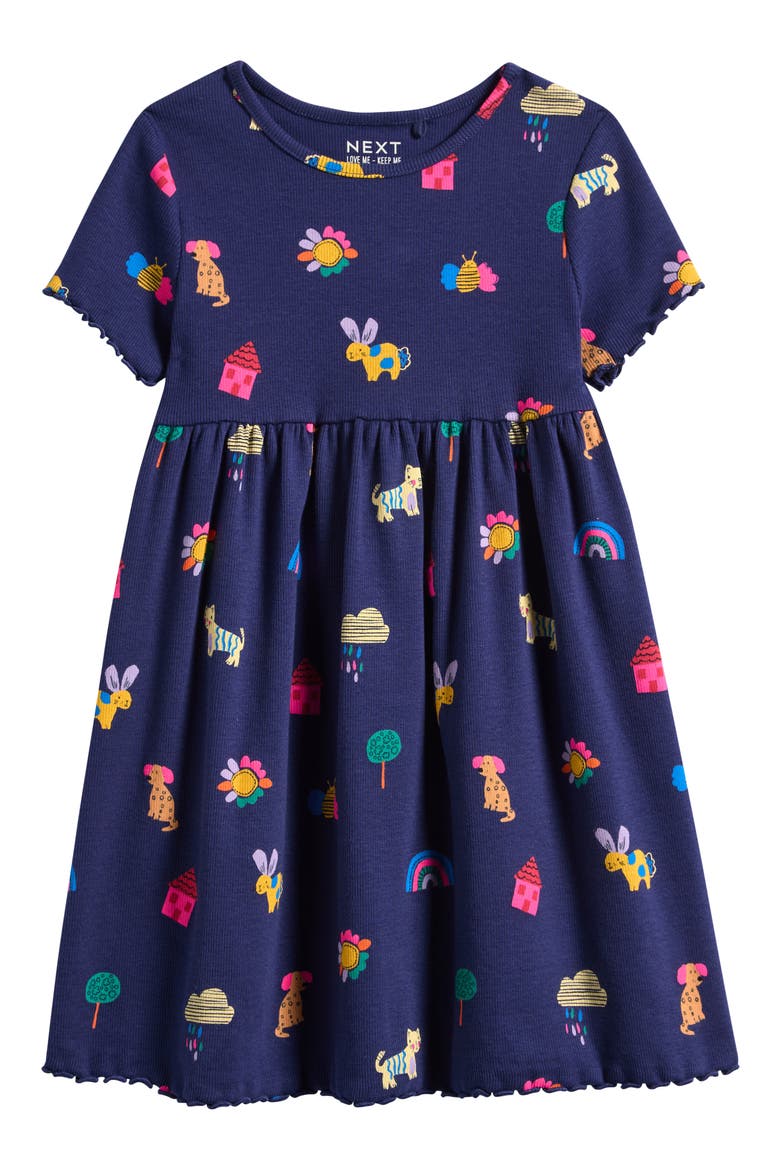Kids' Print Rib Knit Dress, Main, color, BLUE