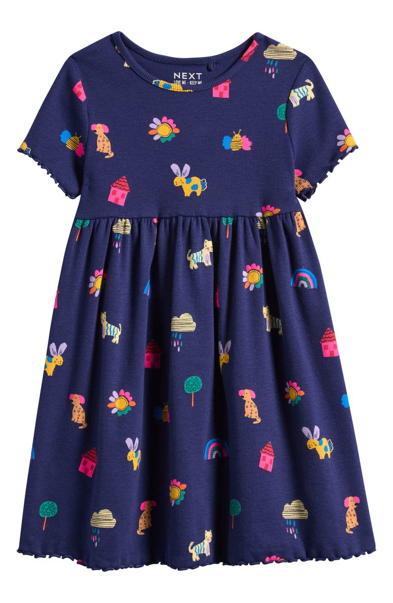 NEXT Kids' Print Rib Knit Dress, Main, color, Blue