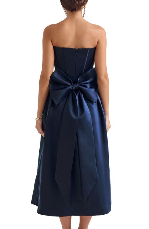 House Of Cb Bellina Strapless Satin Midi Cocktail Dress In Dress Blues