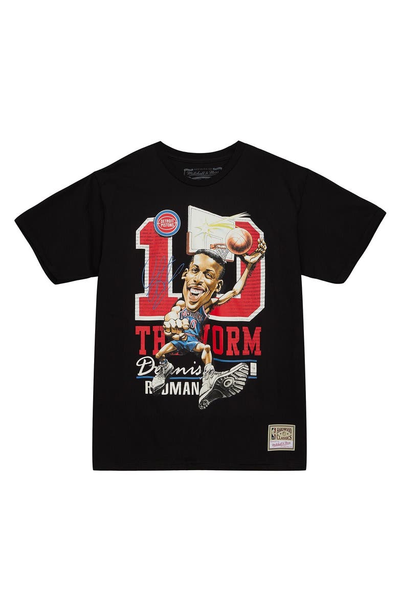 Mitchell & Ness Men's Mitchell & Ness Dennis Rodman Black Detroit Pistons Hardwood Classics Caricature T-Shirt, Alternate, color, 