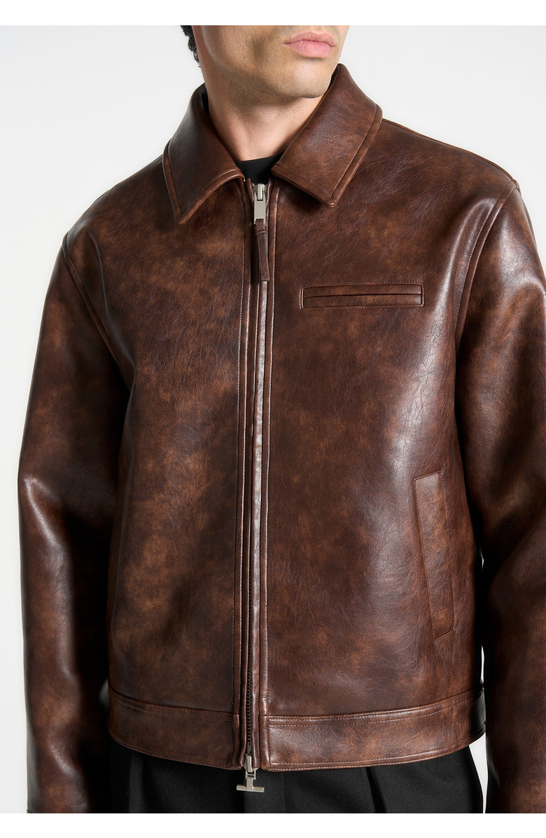 Manière De Voir Laurent Vintage Leather Jacket, Alternate, color, Brown