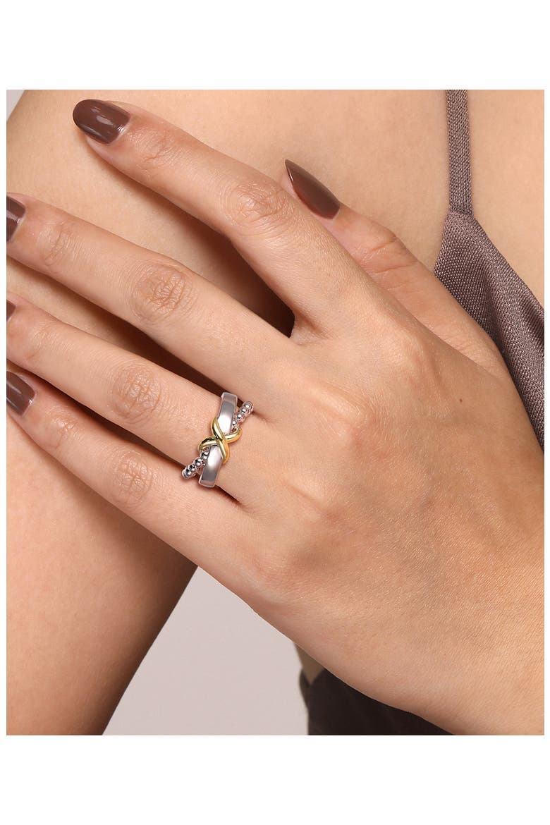 Wide Band Crisscross Ring, Alternate, color, SILVER/ 14K YELLOW GOLD