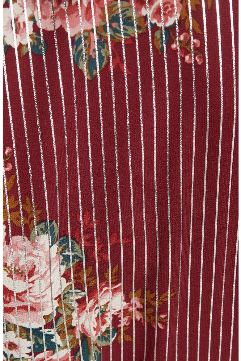 Montauk Floral Metallic Stripe Tie Waist Blouse, Alternate, color, BURGUNDY FLORAL