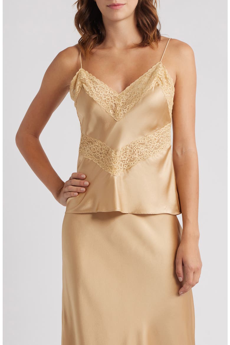 Brimsley Lace Trim Silk Camisole, Main, color, CAMEL CHARM