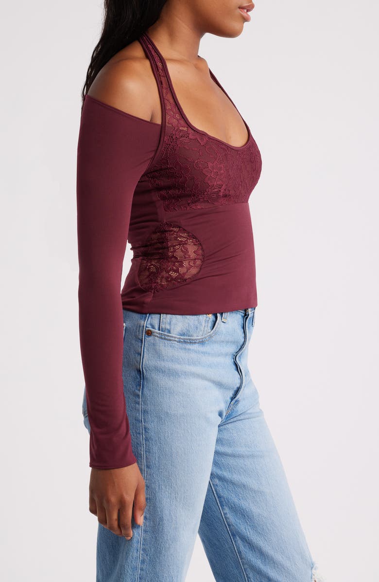 Mistress Rocks Long Sleeve Halter Lace Top, Alternate, color,