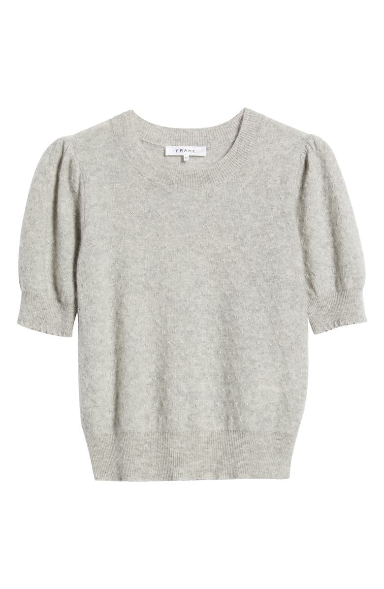 FRAME Puff Sleeve Pointelle Cashmere Sweater, Alternate, color, Light Heather Grey
