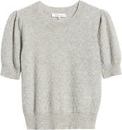 FRAME Puff Sleeve Pointelle Cashmere Sweater