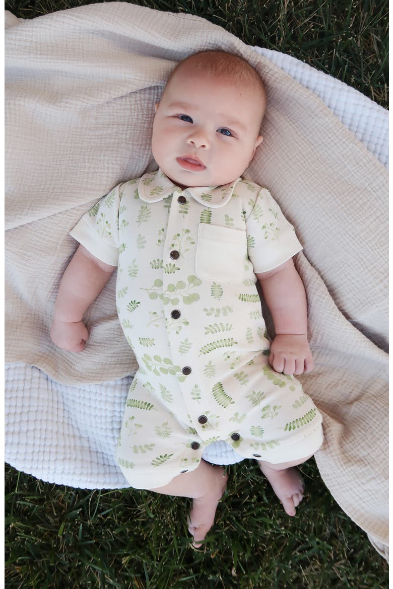 Print Organic Cotton Pocket Romper, Alternate, color, STONE BOTANICA