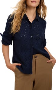 NIC+ZOE Embroidered Eyelet Button-Up Shirt