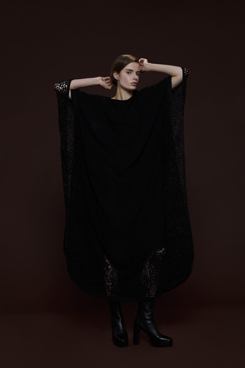 Laser-Cut Kaftan, Alternate, color, Black