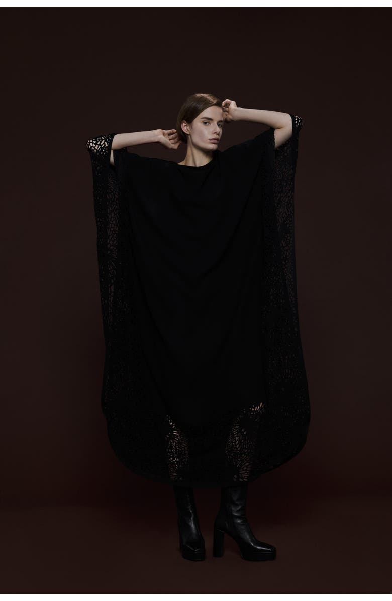 Leem Laser-Cut Kaftan, Alternate, color, Black