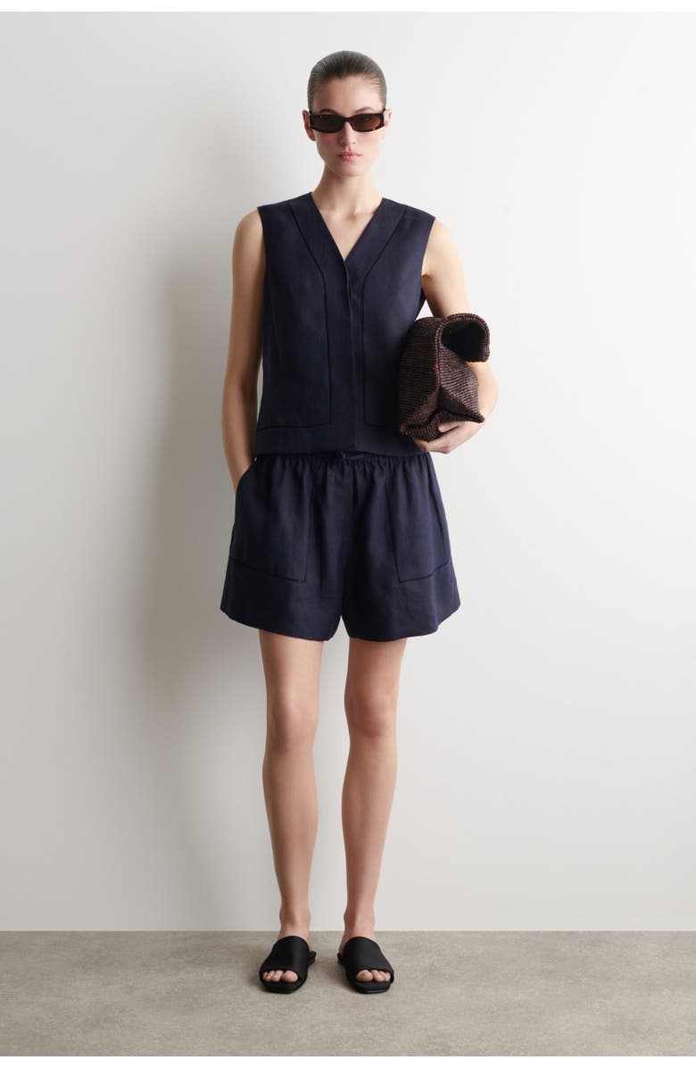COS Embroidered-detail Linen Waistcoat, Alternate, color, Navy