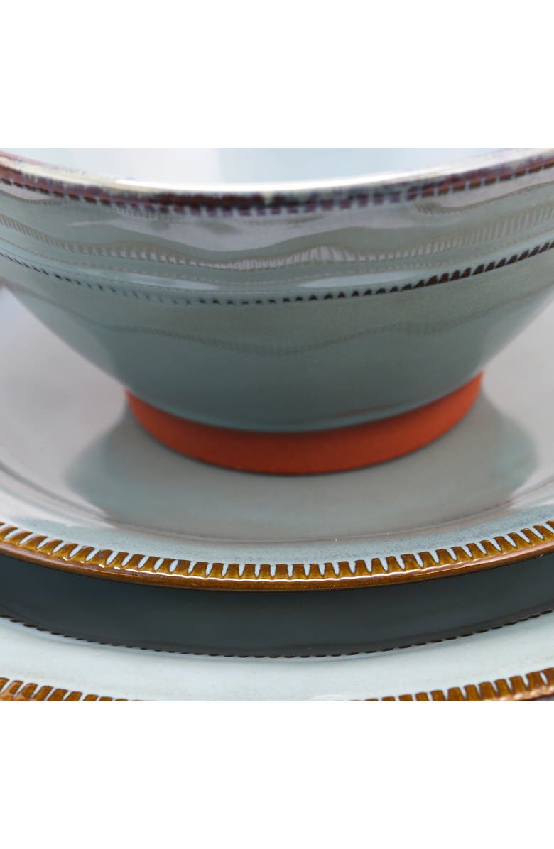 Gibson Elite Terranea 12 Piece Round Terracotta Dinnerware Set, Alternate, color, Blue