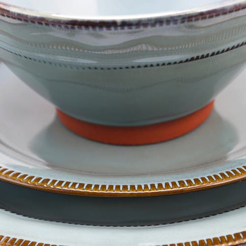 Gibson Elite Terranea 12 Piece Round Terracotta Dinnerware Set In Blue