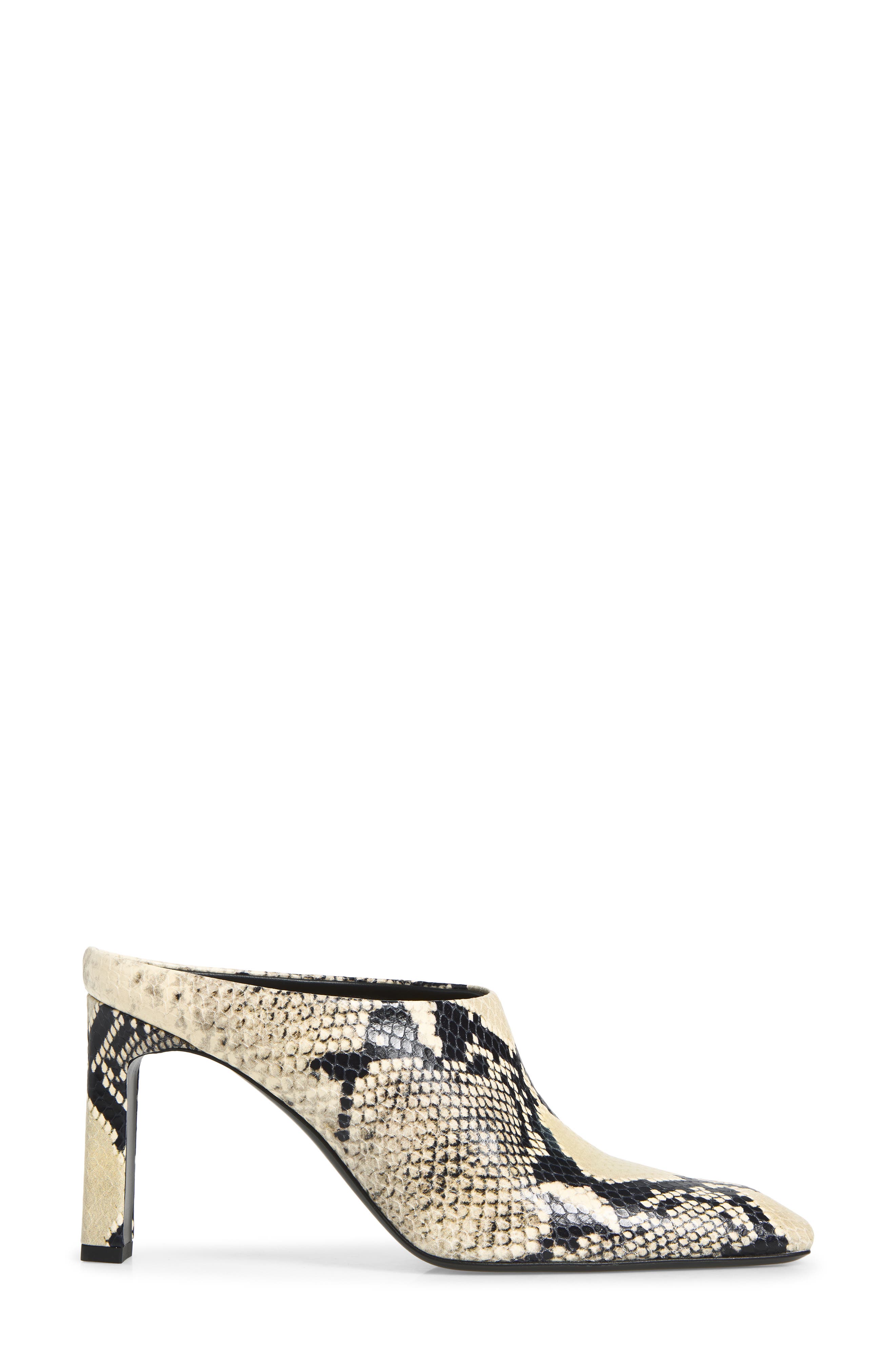 Python Embossed Leather Heeled Mule, Alternate, color, BLACK/ ECRU