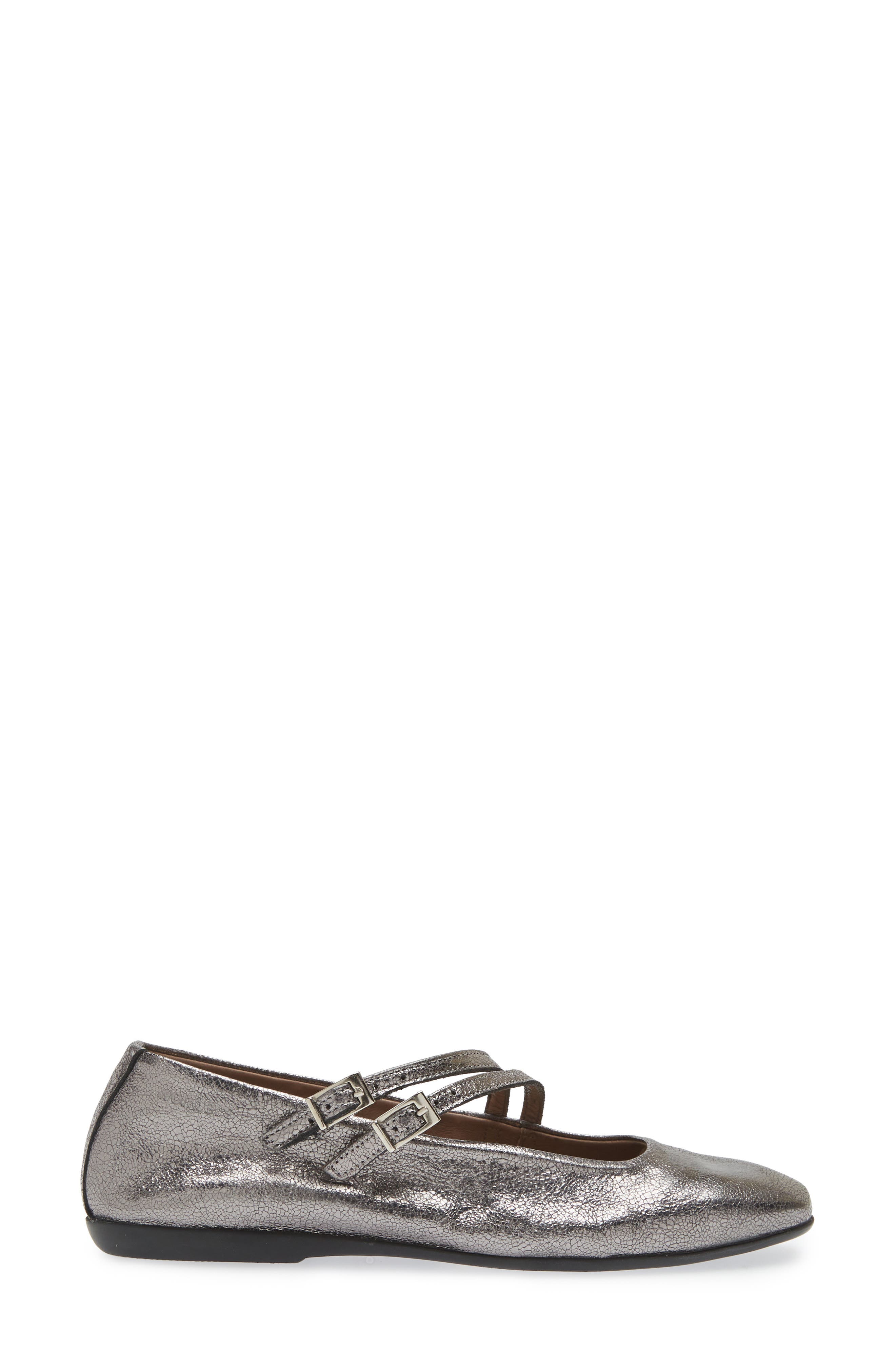 Asymmetric Double Strap Flat, Alternate, color, LEAD METALLIC