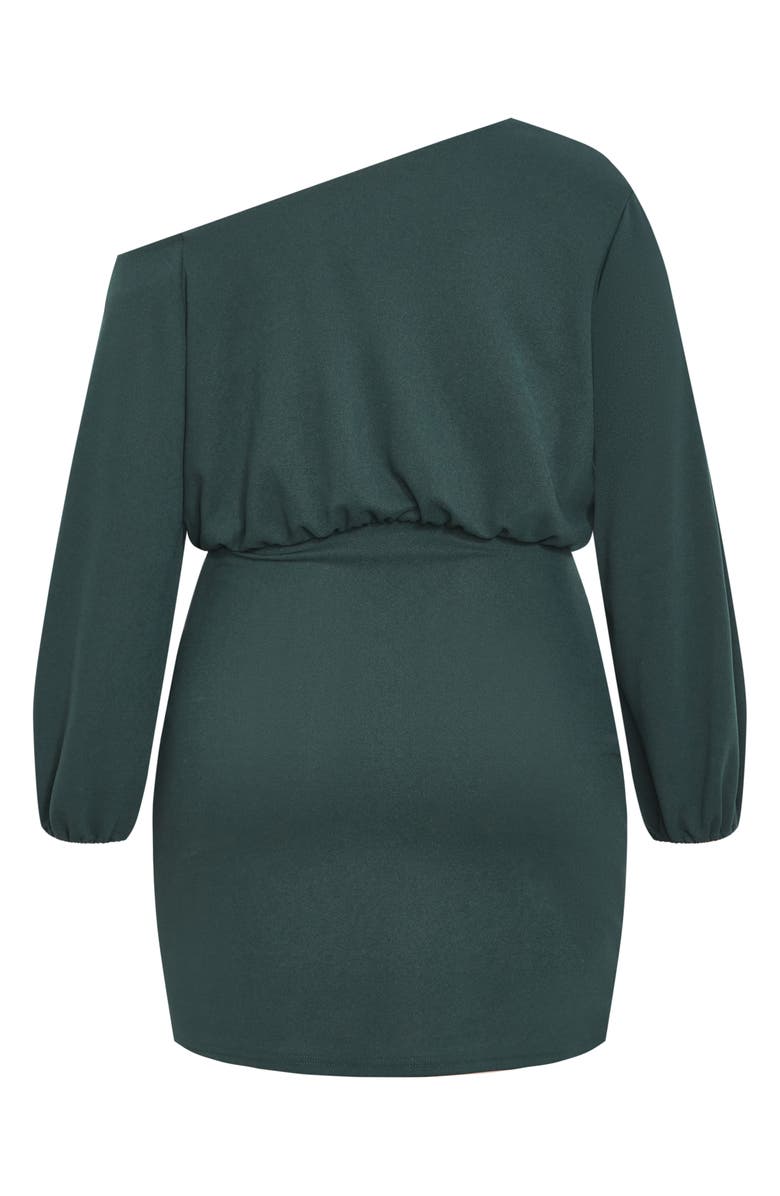 City Chic Alysia One-Shoulder Long Sleeve Minidress, Alternate, color, Forest