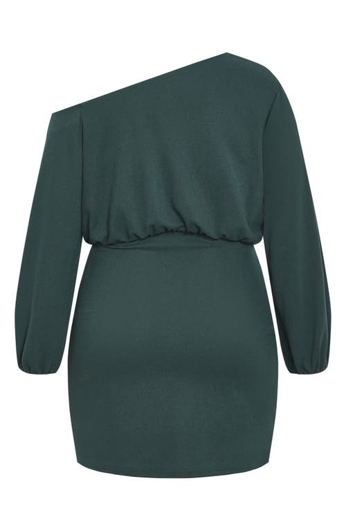 City Chic Alysia One-shoulder Long Sleeve Minidress In Green