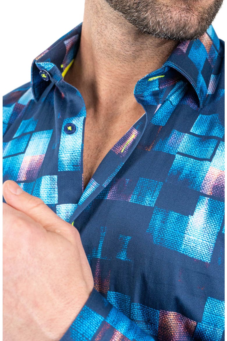 Fibonacci Sensored Contemporary Fit Button-Up Shirt, Alternate, color, BLUE