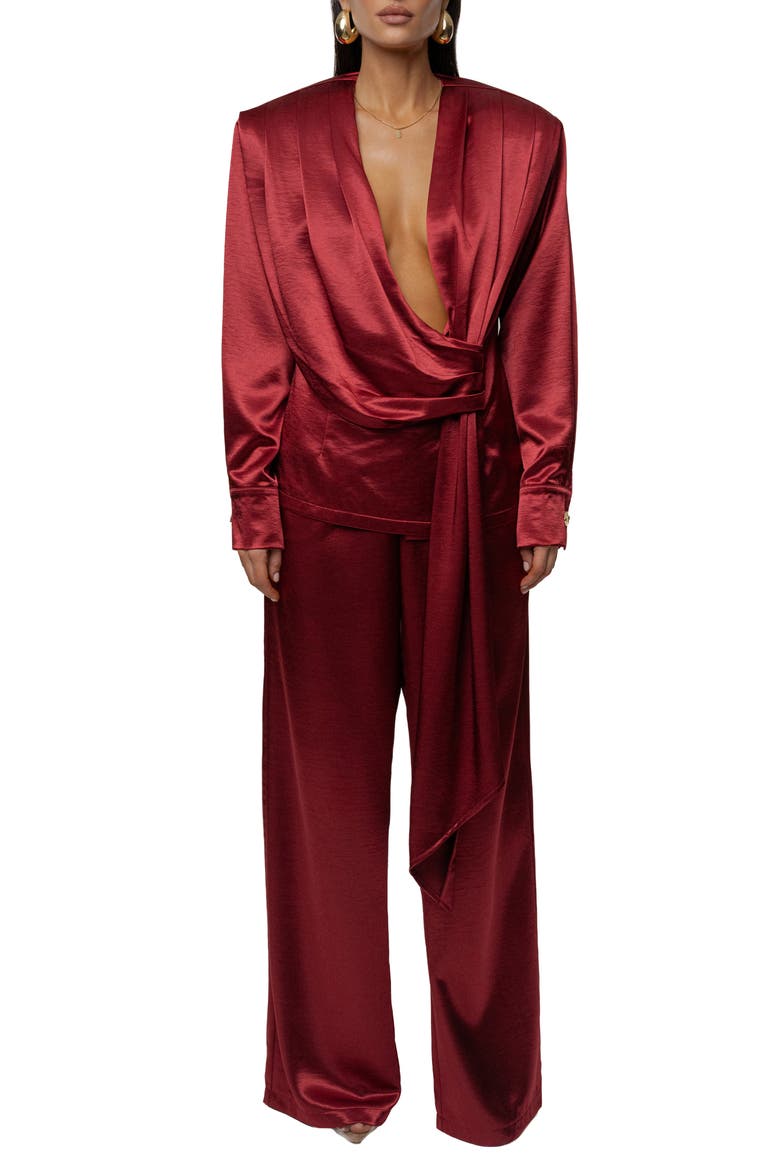 Statement Satin Drape Top, Alternate, color, RED