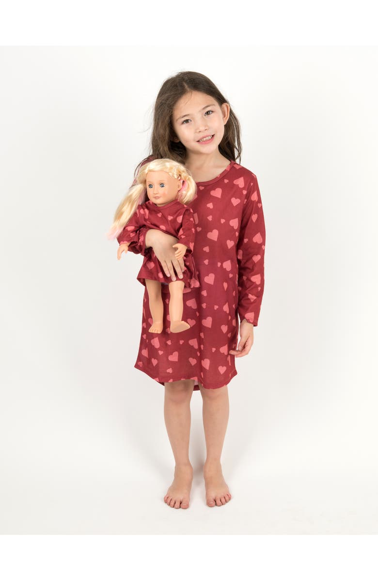 Leveret Girls Long Sleeve Nightgown with Matching Doll Nightgown, Printed Design, Main, color, Hearts