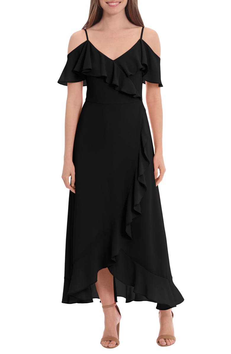 London Times Cold Shoulder Ruffle Maxi Dress, Main, color,