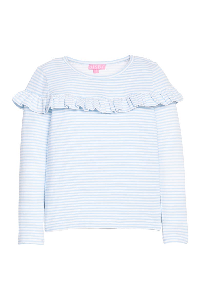 Kids' Front Ruffle Emily Top, Main, color, Pale Blue Stripe
