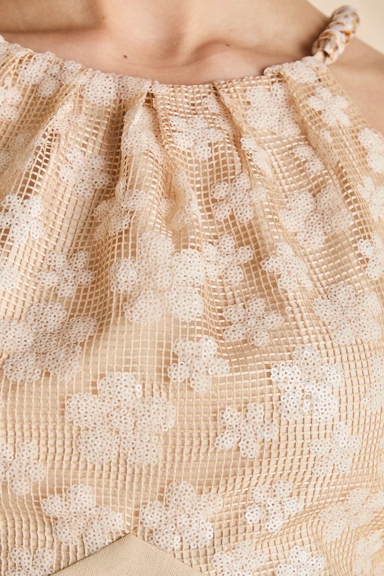 Bead Detail Sequin Midi Dress, Alternate, color, Beige
