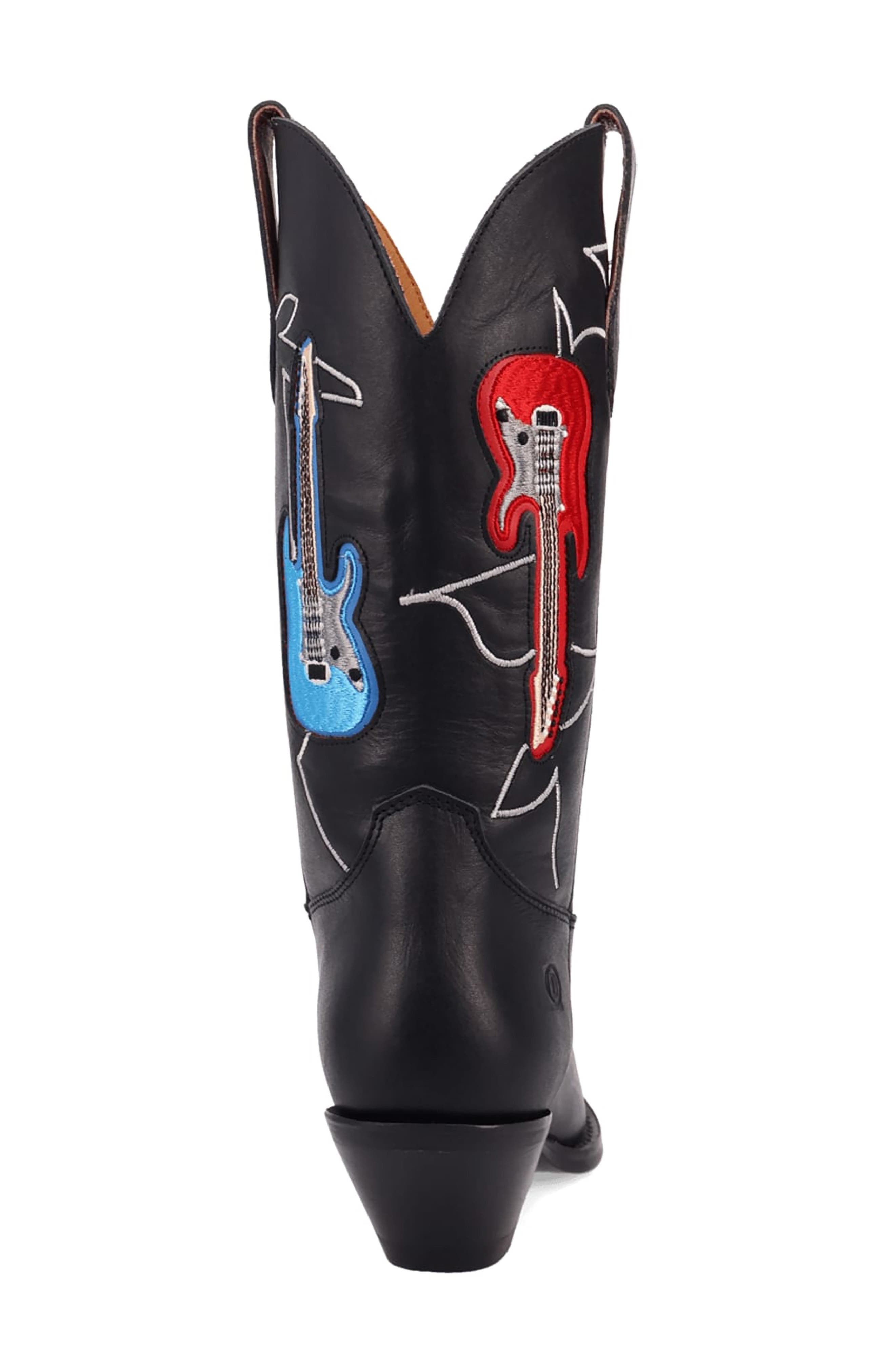 Jukebox Embroidery Western Boot, Alternate, color, BLACK