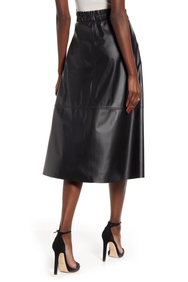 Snap Front Faux Leather Midi Skirt, Alternate, color, ONYX
