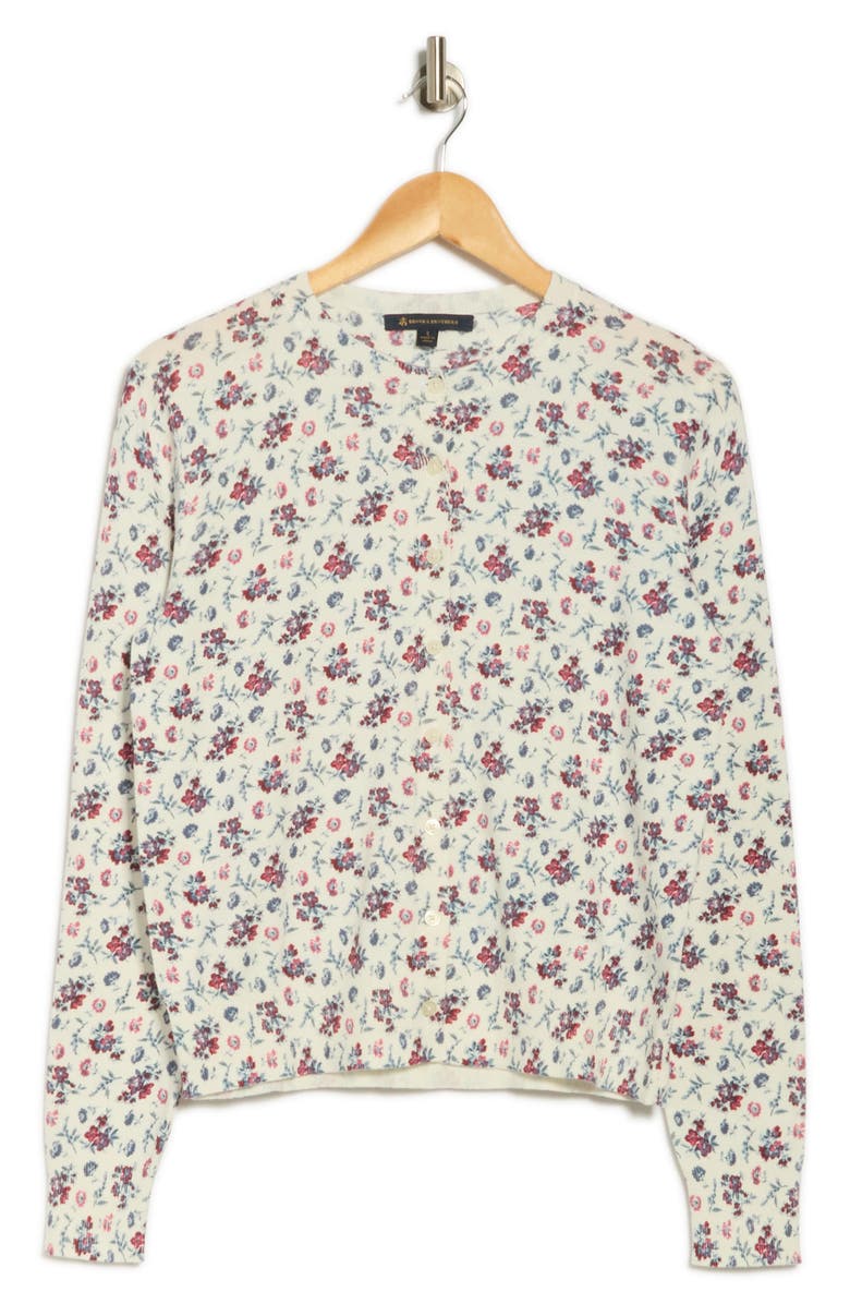 Brooks Brothers Floral Print Cotton Cardigan, Alternate, color, White