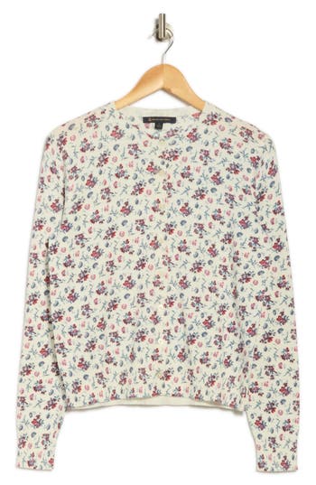 Brooks Brothers Floral Print Cotton Cardigan In White