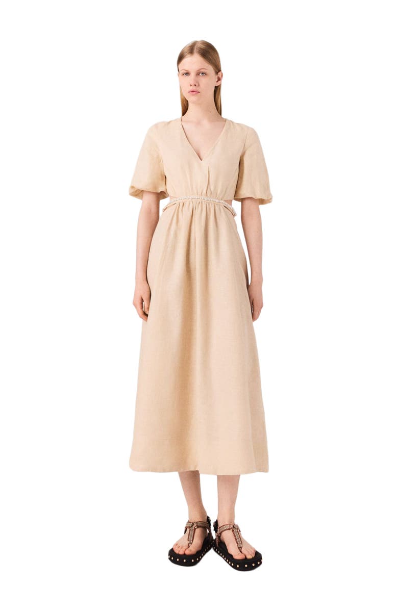 maje Linen maxi dress, Main, color, Beige