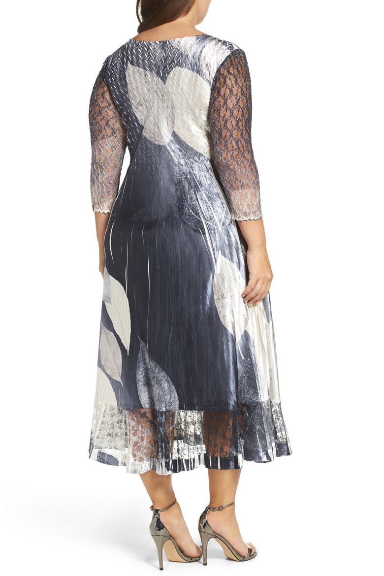 Mixed Media Midi Dress, Alternate, color, BLACK MONEY LEAVES