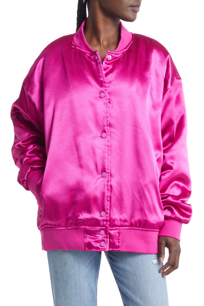 Oversize Satin Bomber Jacket, Alternate, color, PINK