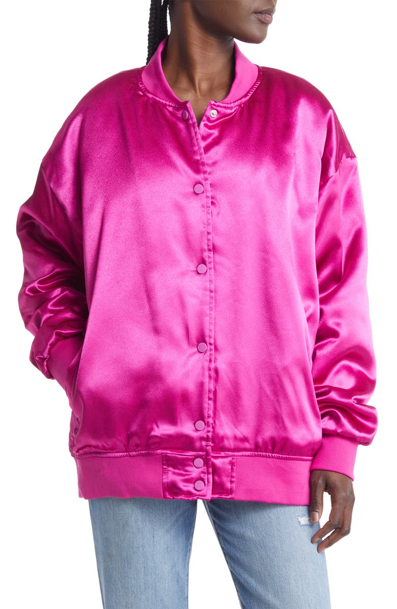 AZALEA WANG Oversize Satin Bomber Jacket, Alternate, color, 
