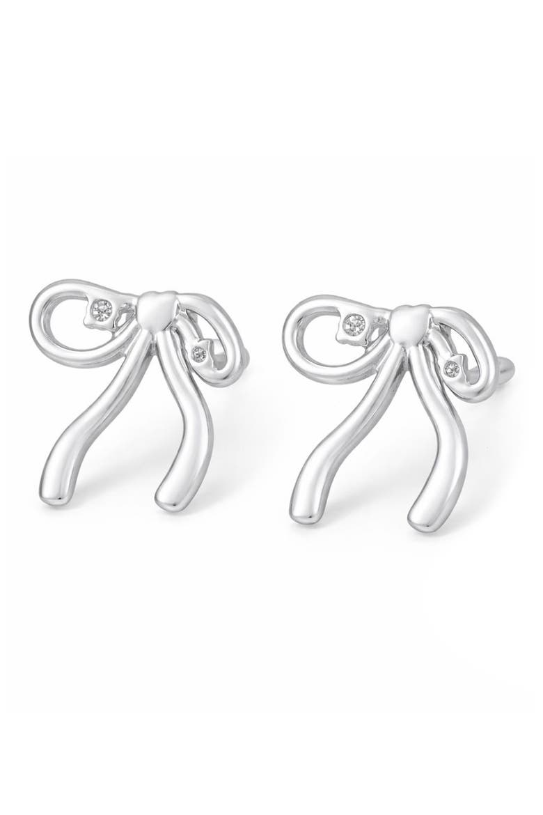 Cubic Zirconia Bow Stud Earrings, Main, color, SILVER